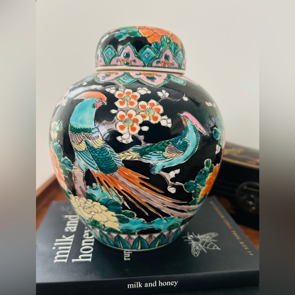 1950 Vintage Japanese Marked Enamel Ginger Jar Vase - Picture 3 of 6